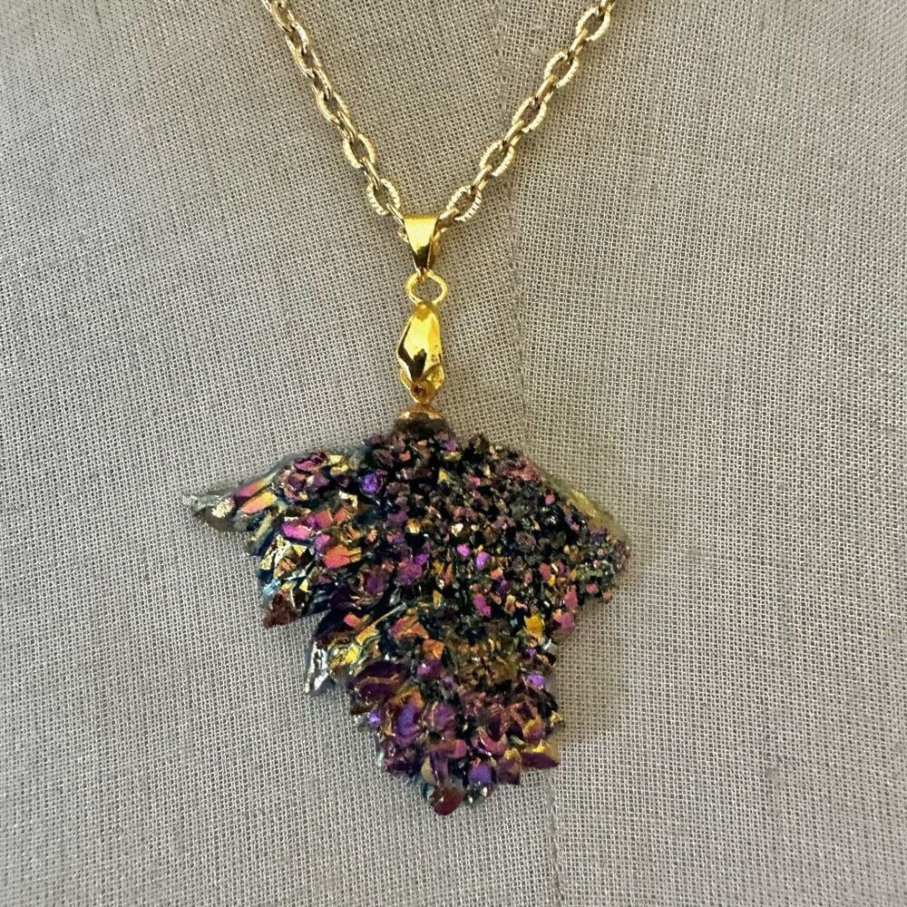 Rainbow Titanium Druzy Crystal Pendant Necklace